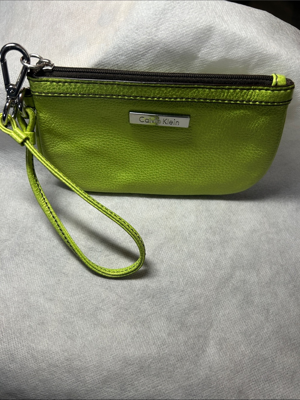 Calvin Klein Neon Green Leather Wristlet Clutch